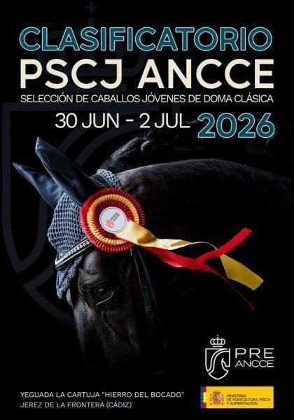 Cartel del Clasificatorio PSCJ ANCCE 2026 — Selección de Caballos Jóvenes de Doma Clásica en la Yeguada Cartuja Hierro del Bocado, Jerez de la Frontera